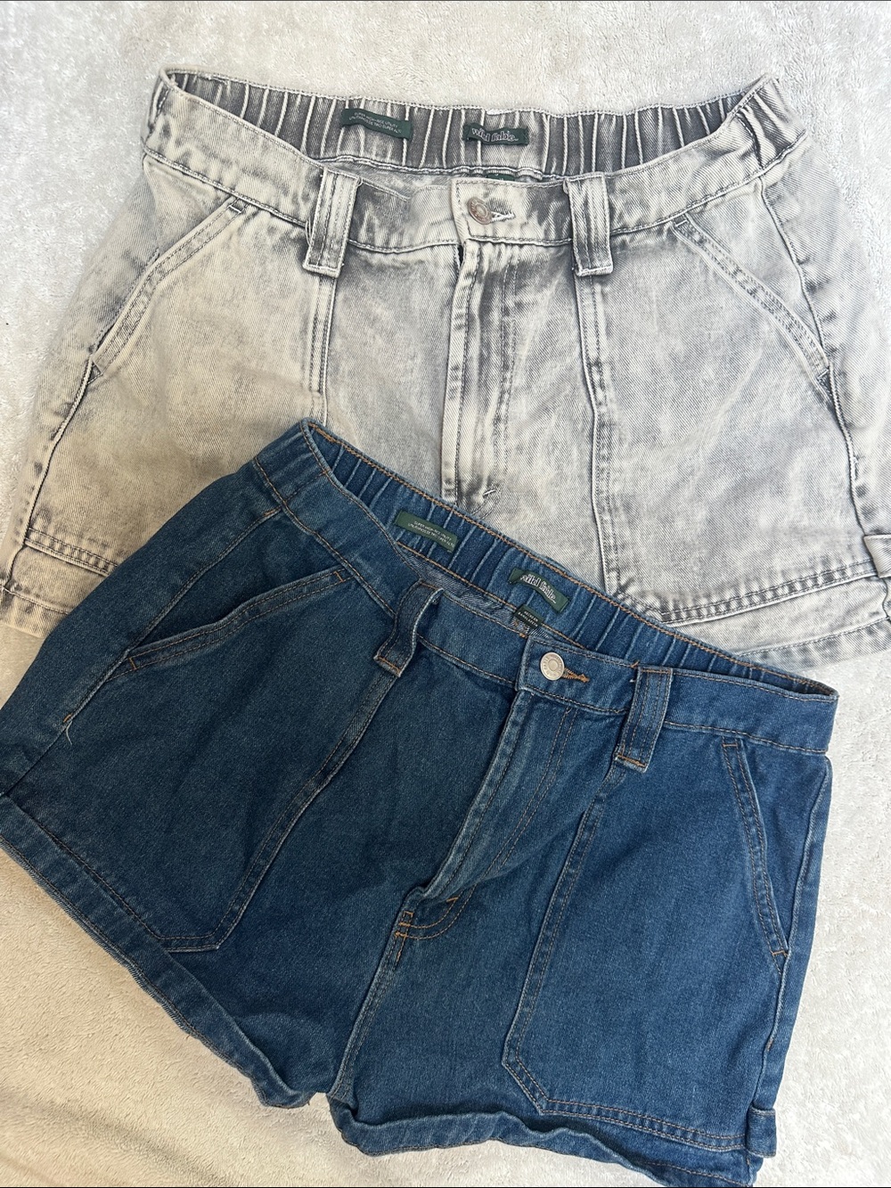 Wild Fable Super High Rise Utility Light Acid Gray and Blue Denim Shorts Set
